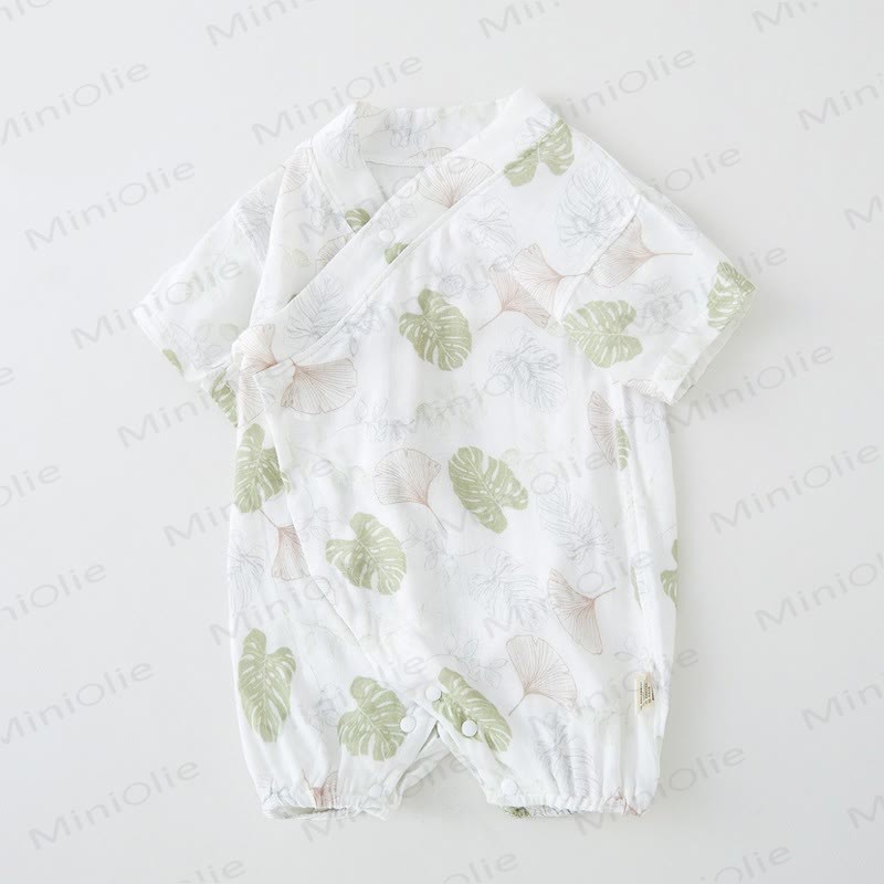 Baby Animal Flower Kimono Romper - Green Leaves - 18-24M - image 1