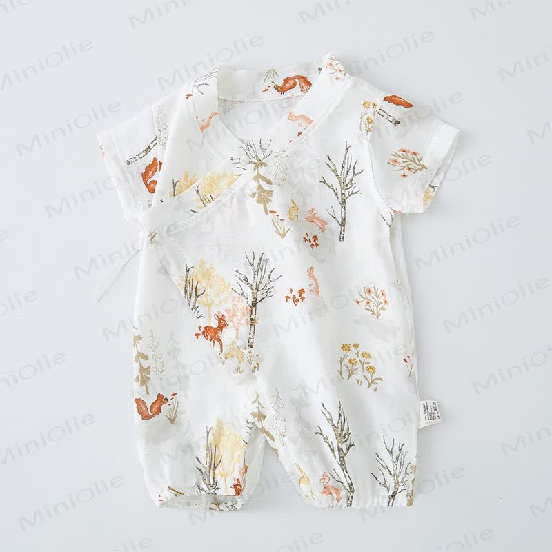 Baby Animal Flower Kimono Romper - Green Deer - 18-24M - image 3