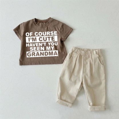 OF COURSE I'M CUTE HAVEN'T YOU SEEN MY GRANDMA  Baby T-shirt and Pants 2-piece Set - Brown - 2-3T - image 1