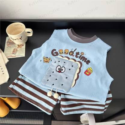 Toddler Sandwich Cookie Printed Tees and Stripe Shorts Set - Blue - 8-9T - image 1
