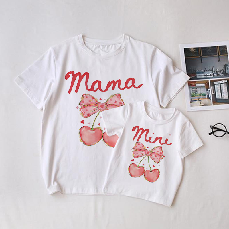MAMA/MINI Bowknot Cherry White Family Matching T-shirt - White - Adult T-Shirt: XL - image 1