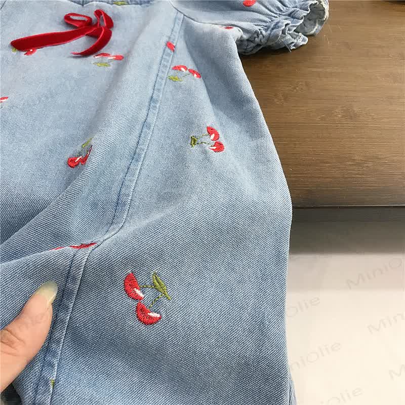 Toddler Girls Cherry Blue Denim Dress - image 4