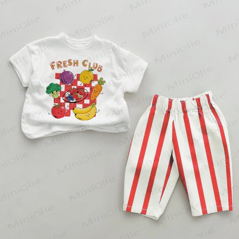 FRESH CLUB Baby Red Striped 2-piece Set - Red&White - 2-3T - image 1