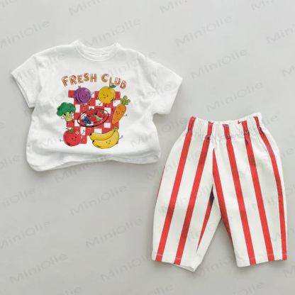 FRESH CLUB Baby Red Striped 2-piece Set - Red&White - 2-3T - image 1
