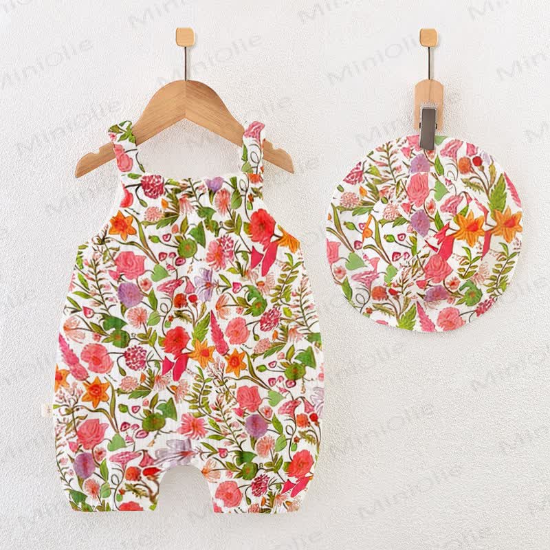 Baby Spring Red Floral Romper With Hat - Red - 18-24M - image 1