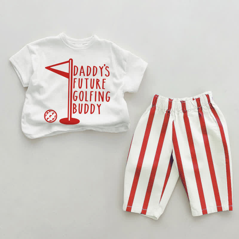 DADDY'S FUTURE GOLFING BUDDY Baby 2-piece Vertical Striped Set - White&Red - 2-3T - image 2
