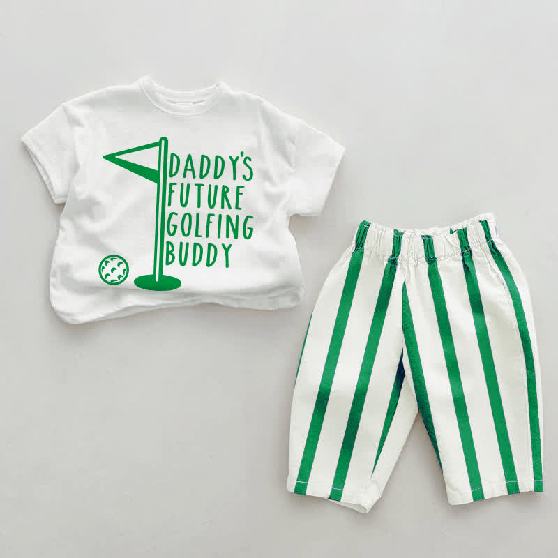DADDY'S FUTURE GOLFING BUDDY Baby 2-piece Vertical Striped Set - White&Green - 2-3T - image 3