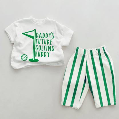 DADDY'S FUTURE GOLFING BUDDY Baby 2-piece Vertical Striped Set - White&Green - 2-3T - image 3