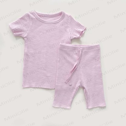 Baby Toddler Solid Color Ribbed Pajama Set - Pink - 4-5T - image 1