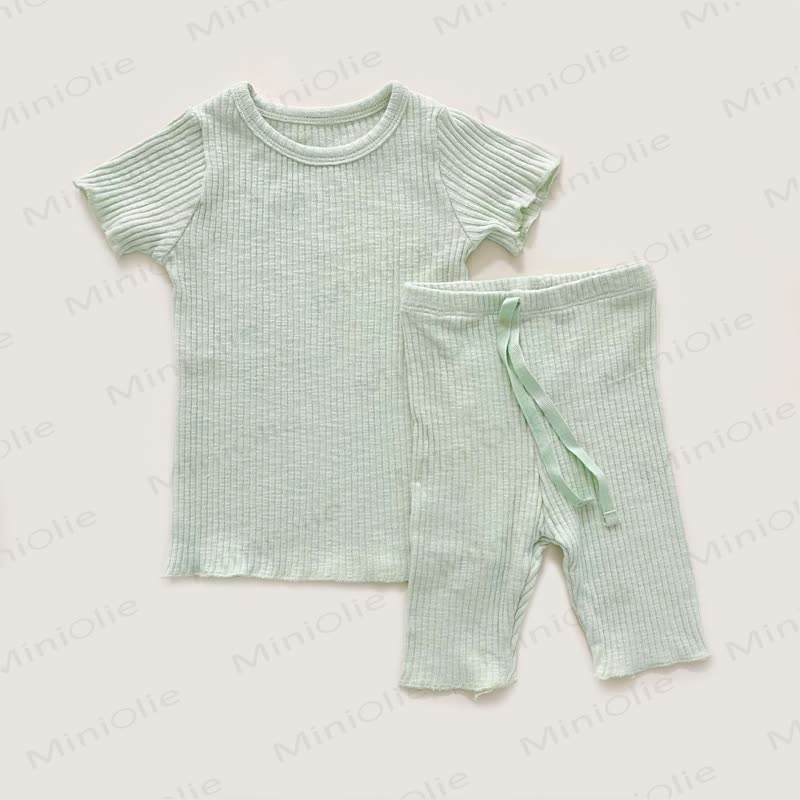 Baby Toddler Solid Color Ribbed Pajama Set - Green - 4-5T - image 4