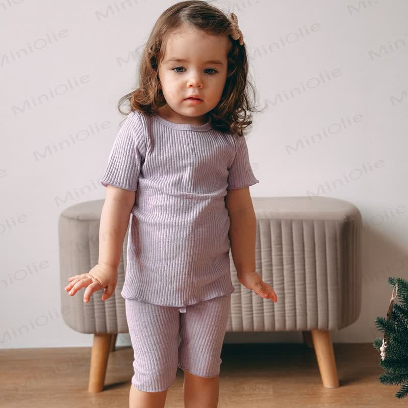 Baby Toddler Solid Color Ribbed Pajama Set - image 6