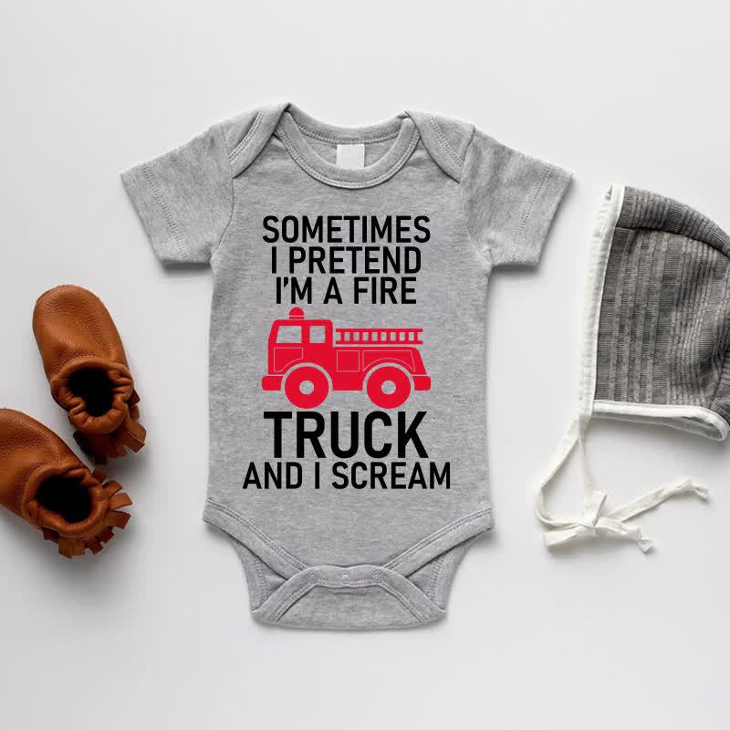 SOMETIME I PRETEND I'M A FIRE TRUCK AND I SCREAM Baby Bodysuit - Grey - 18-24M - image 3