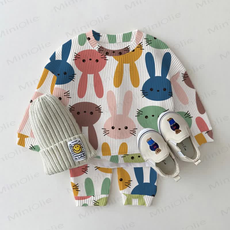 Baby Waffle Easter Rabbit Sweatshirt 2-piece Set - White - 18-24M - image 1