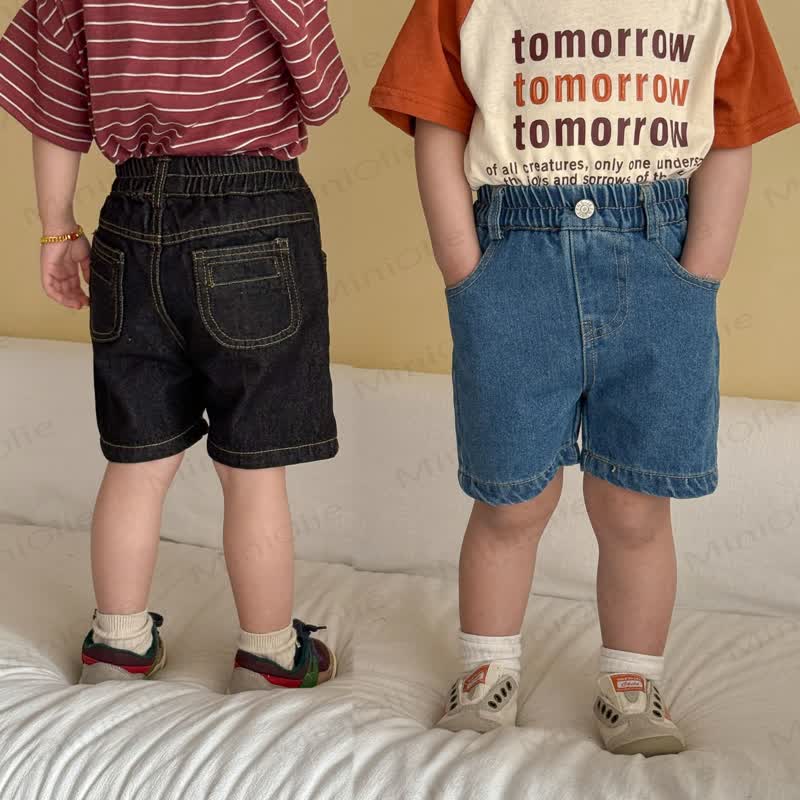 Pantaloncini aus Denim, eine Einheit mit elastischem Stoff in Vita per Bambini Piccoli - image 1