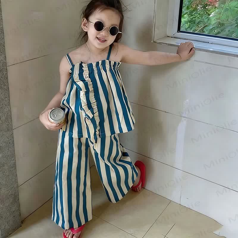 Toddler Girl Blue White Stripe Casual Two Piece Set - image 6