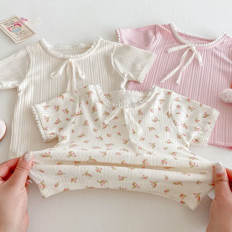Baby Toddler Girl Ribbed Knit Lace Trim T-shirt - image 5