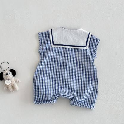 Baby Bear Blue Plaid Snaps Sleeveless Romper - image 3