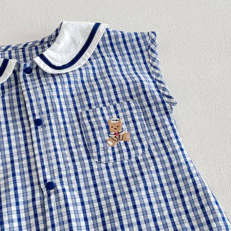 Baby Bear Blue Plaid Snaps Sleeveless Romper - image 4