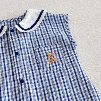 Baby Bear Blue Plaid Snaps Sleeveless Romper - image 4