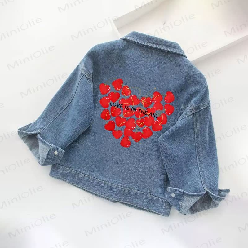 LOVE IS IN THE AIR Toddler Kid Cherry Heart Print Denim Jacket - Blue - 10-11T - image 1