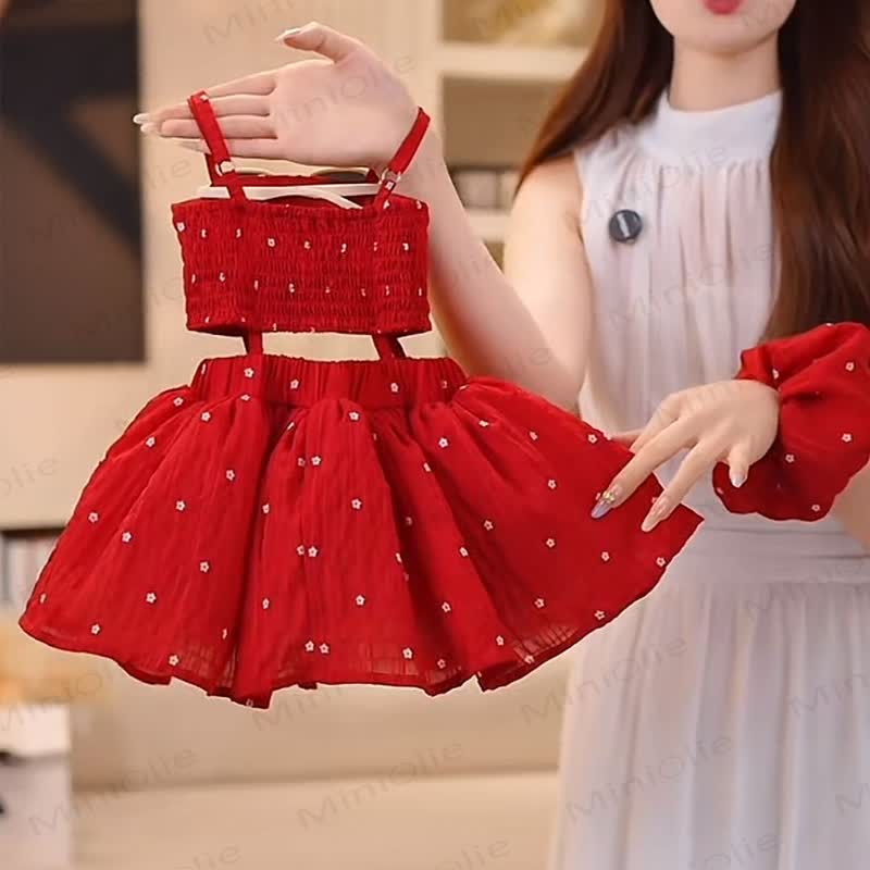 Toddler Girl Red Daisy Smocked Cutout Dress - image 3