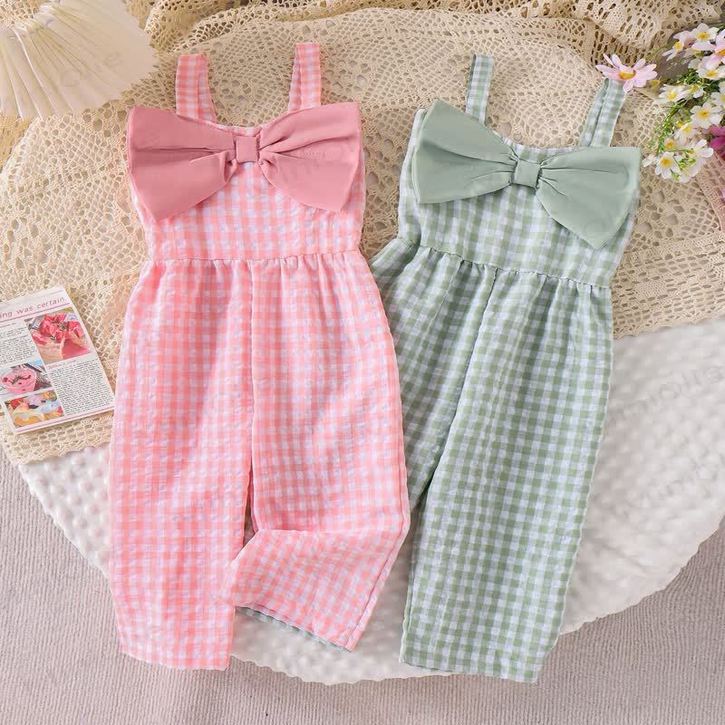 Toddler Girl Gingham Bow Cotton Romper - image 1