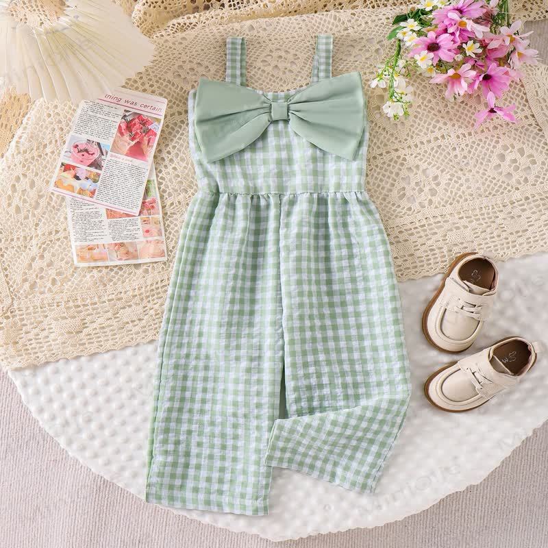 Toddler Girl Gingham Bow Cotton Romper - Green - 3-4Y - image 3