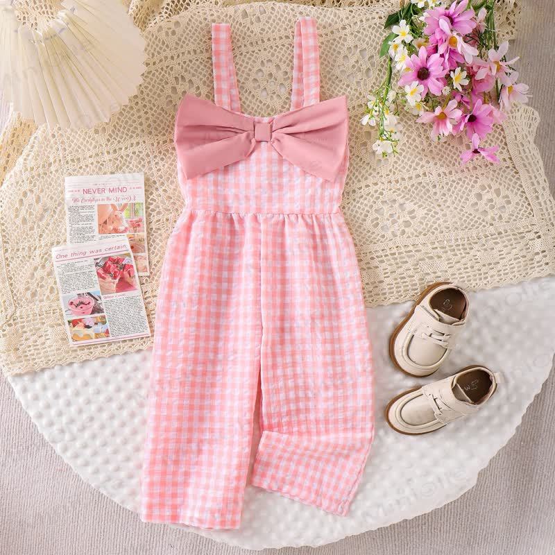 Toddler Girl Gingham Bow Cotton Romper - Pink - 3-4Y - image 2