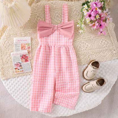 Toddler Girl Gingham Bow Cotton Romper - Pink - 3-4Y - image 2