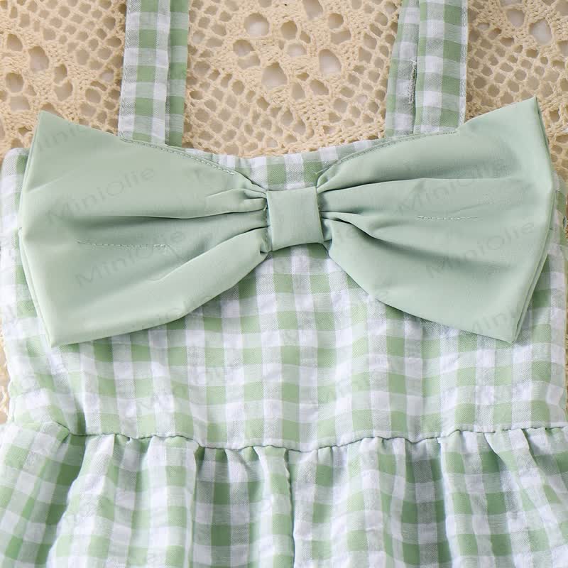 Toddler Girl Gingham Bow Cotton Romper - image 4