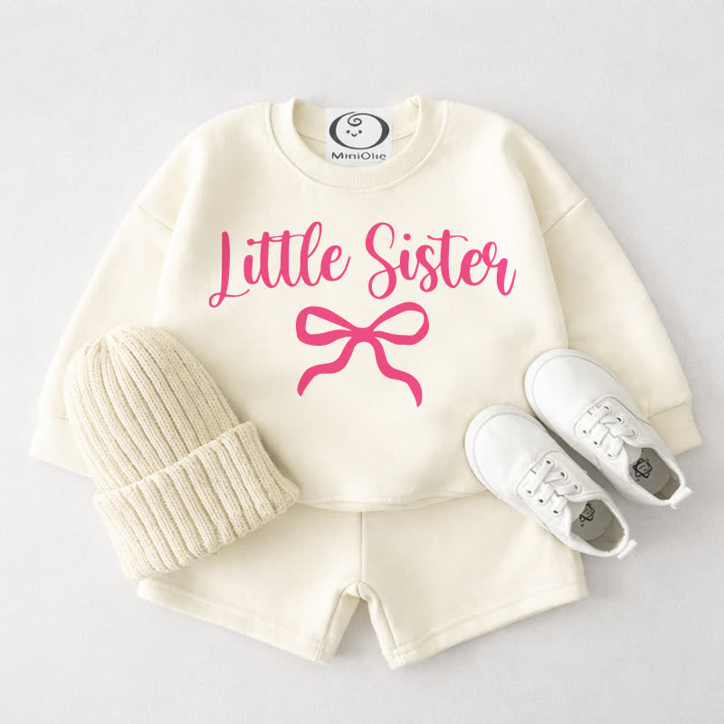BIG/LITTLE SISTER Baby Cream White Bowknot Sweatshirt and Shorts 2-piece Set - Little - 3-4T - image 2