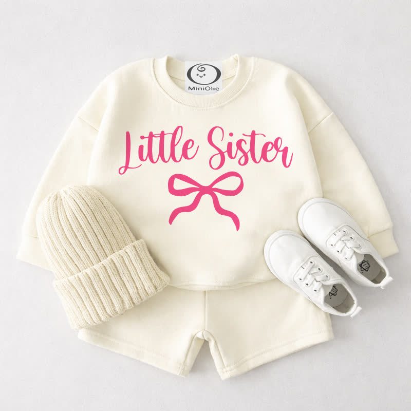 BIG/LITTLE SISTER Baby Cream White Bowknot Sweatshirt and Shorts 2-piece Set - Little - 3-4T - image 2