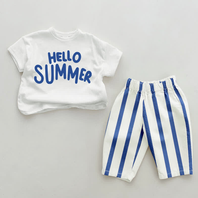 HELLO SUMMER Baby Vertical Striped 2-piece Set - White&Blue - 2-3T - image 1