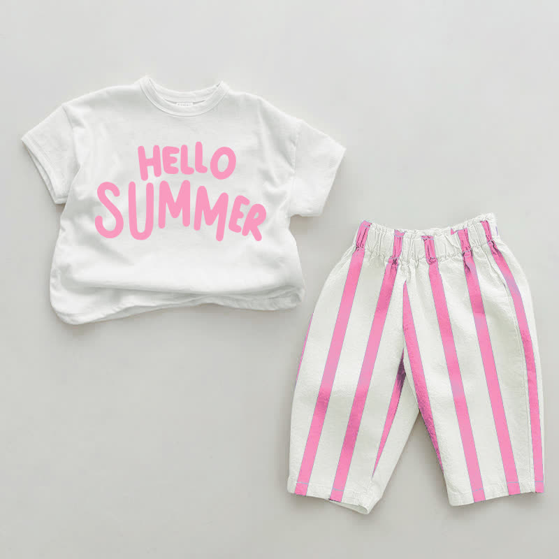 HELLO SUMMER Baby Vertical Striped 2-piece Set - White&Pink - 2-3T - image 2