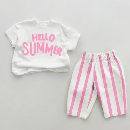 HELLO SUMMER Baby Vertical Striped 2-piece Set - White&Pink - 2-3T - image 2