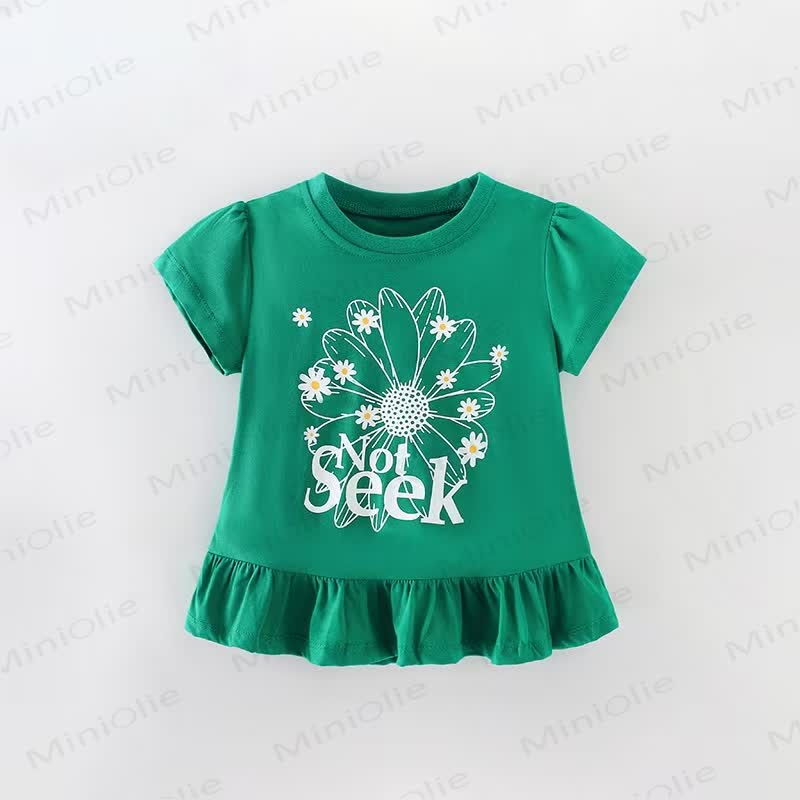 NOT SEEK Toddler Girl Cotton Ruffle Floral Tee - Green - 7-9T - image 1