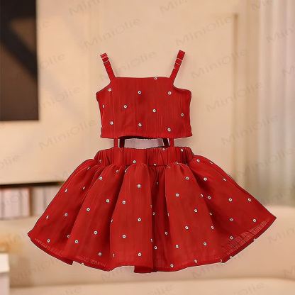 Toddler Girl Red Daisy Smocked Cutout Dress - image 2