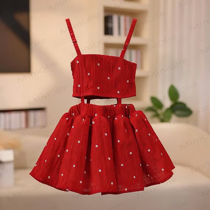 Toddler Girl Red Daisy Smocked Cutout Dress - image 6