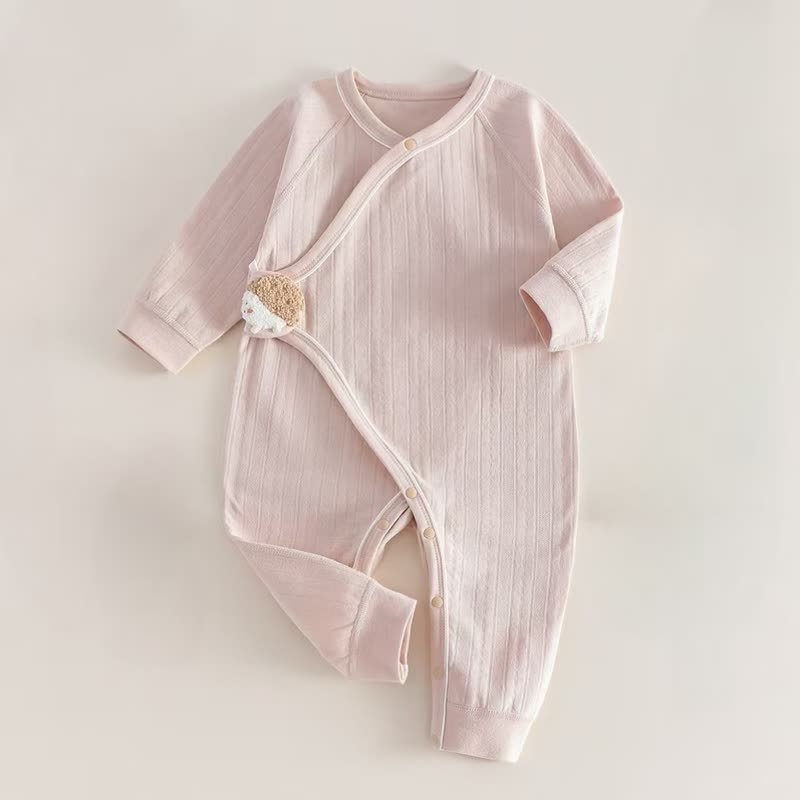 Baby Solid Color Animal Velcro Romper - Pink - 6-12M - image 1