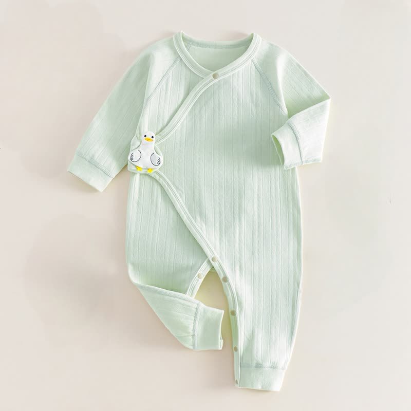Baby Solid Color Animal Velcro Romper - Green - 6-12M - image 3