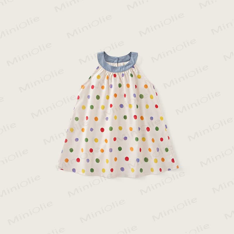 Toddler Girl Polka Dot Soft Cotton Dress - Beige - 8-9T - image 1
