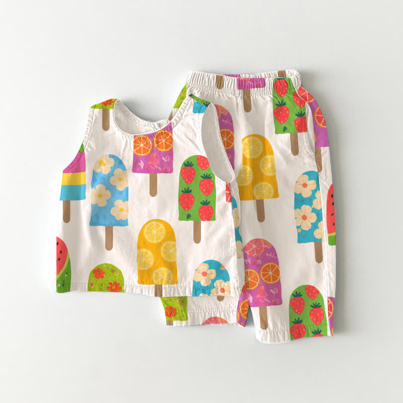 Toddler Colored Ice Cream Pattern Sleeveless 2-piece Set - White - 3-4T - image 1