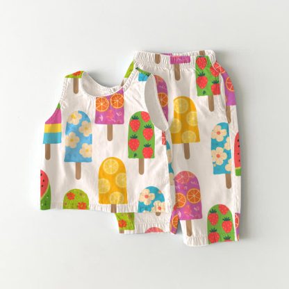 Toddler Colored Ice Cream Pattern Sleeveless 2-piece Set - White - 3-4T - image 1