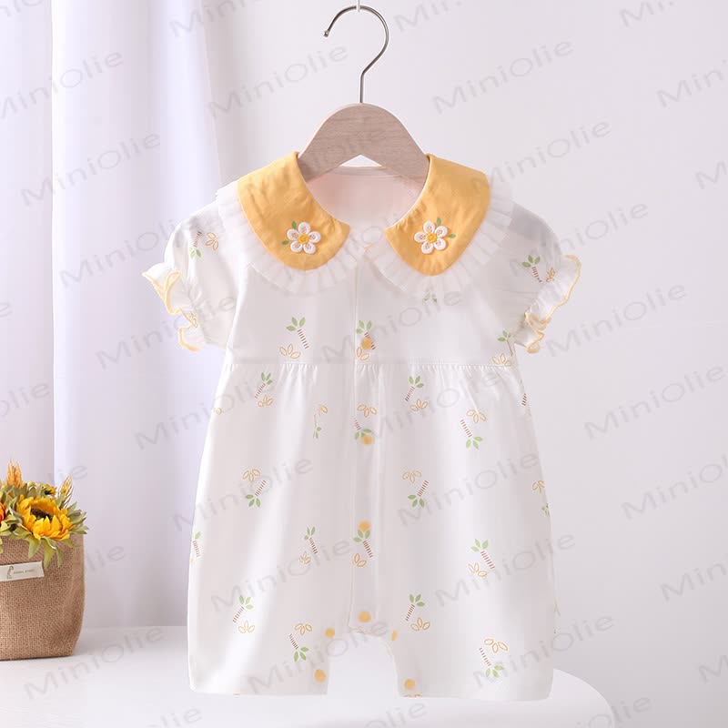 Baby Flower Sleeveless Ruffle Romper - Yellow - 18-24M - image 1