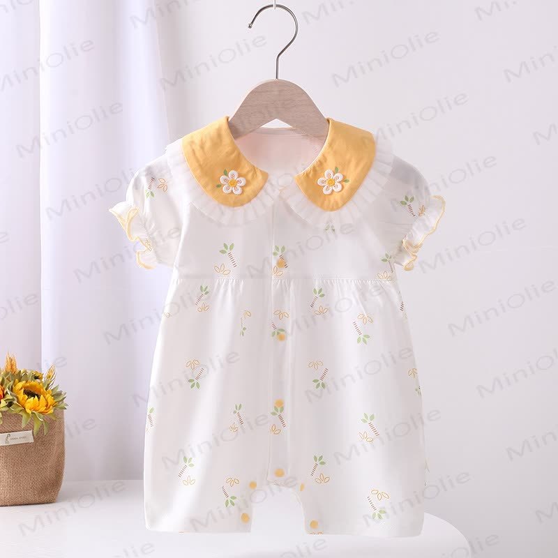 Baby Flower Sleeveless Ruffle Romper - Yellow - 18-24M - image 1