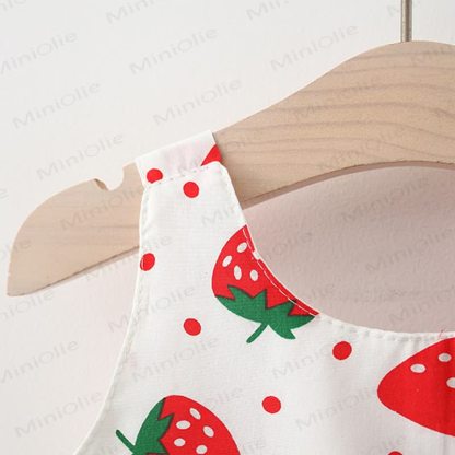 Baby Cotton Strawberry or Heart Print Sleeveless Dress with Hat - image 7