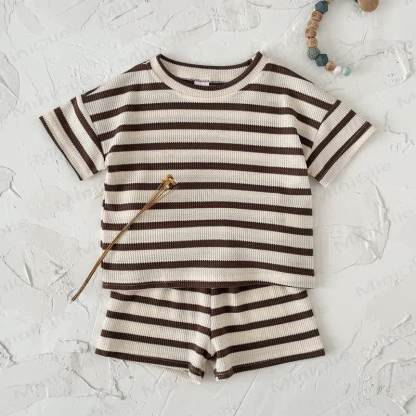 Baby Terry Striped Top and Shorts Set - Apricot - 2-3T - image 2