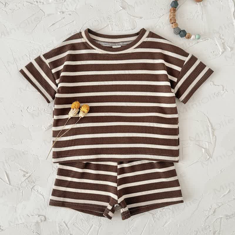 Baby Terry Striped Top and Shorts Set - Camel - 2-3T - image 3