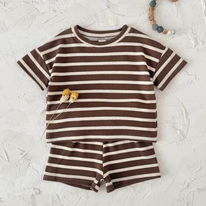 Baby Terry Striped Top and Shorts Set - Camel - 2-3T - image 3