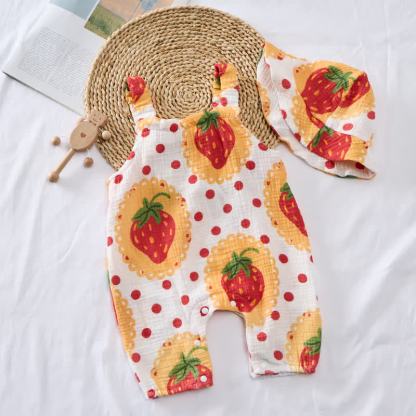 Baby Strawberry Romper with Hat - image 3